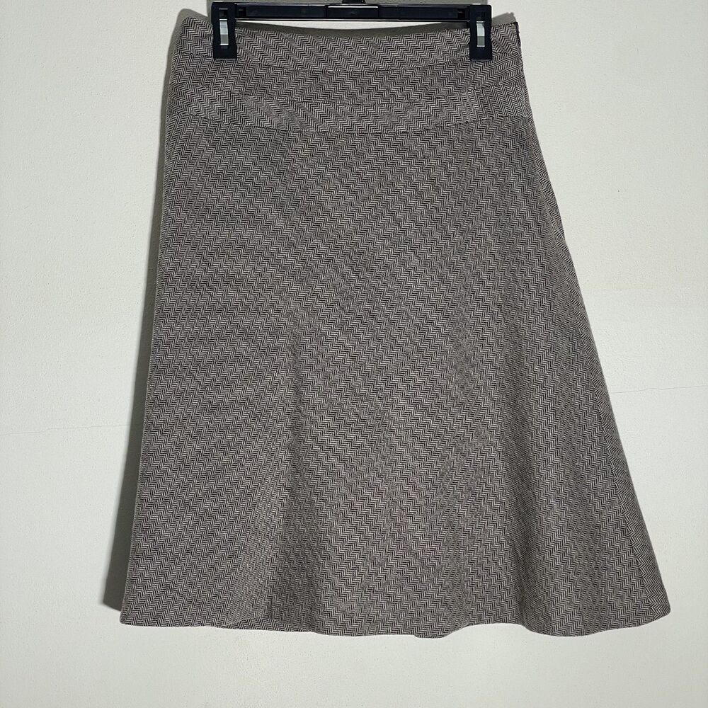 Vintage Brown 100% Wool Kay Unger Herringbone Midi Skirt